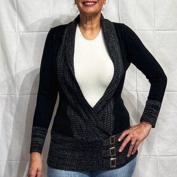 Venus Black Open Front Buckle Cardigan Sz M - Picture 1 of 13
